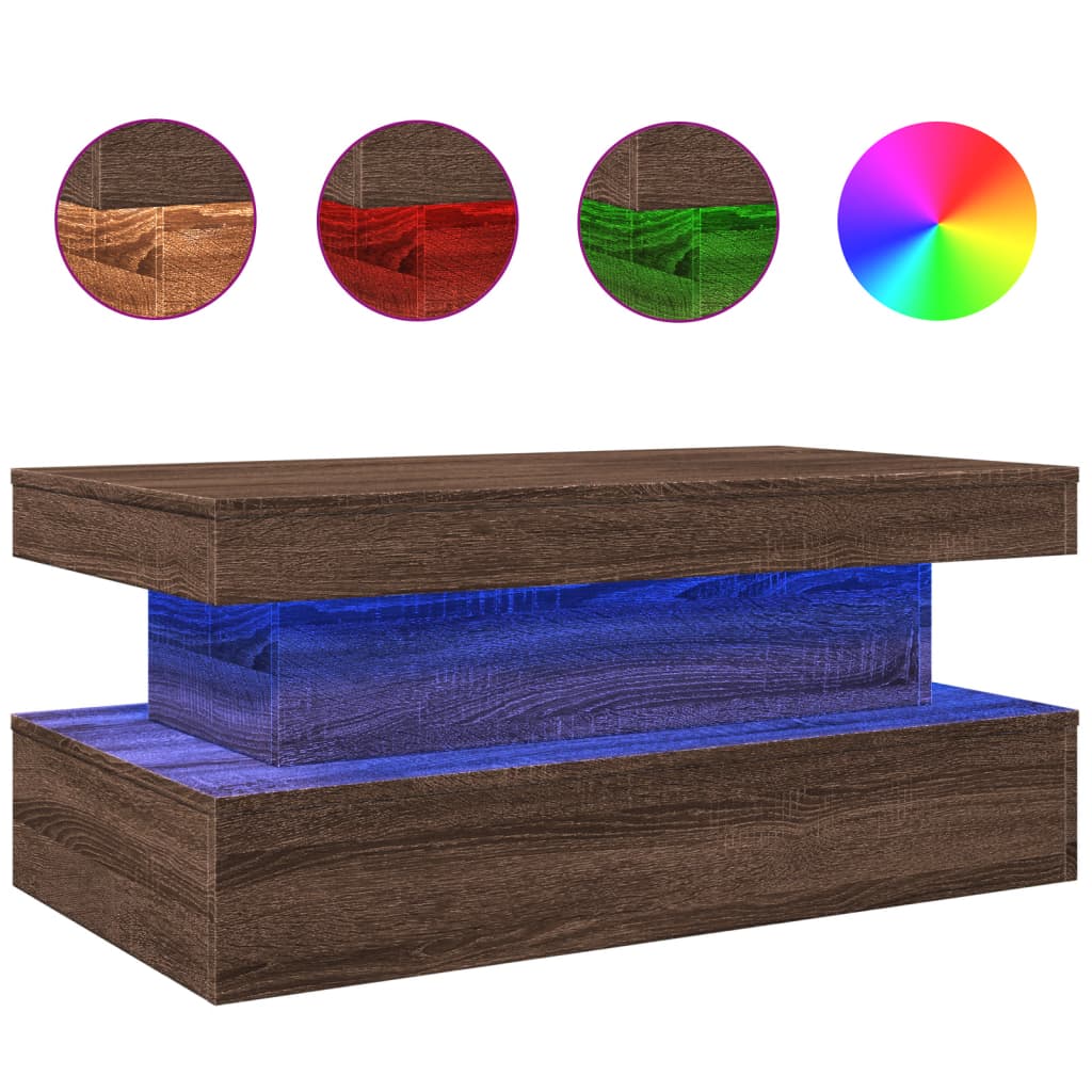 Table basse avec lumières LED chêne marron 90x50x40 cm - XIOS