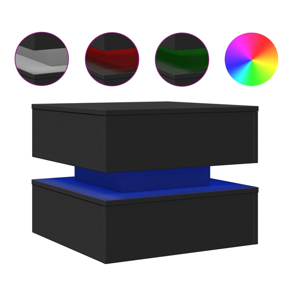 Table basse avec lumières LED noir 50x50x40 cm - XIOS