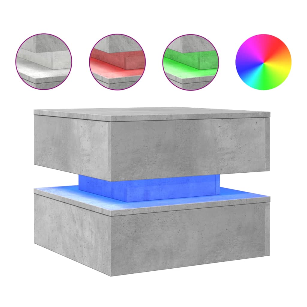 Table basse avec lumières LED gris béton 50x50x40 cm - XIOS