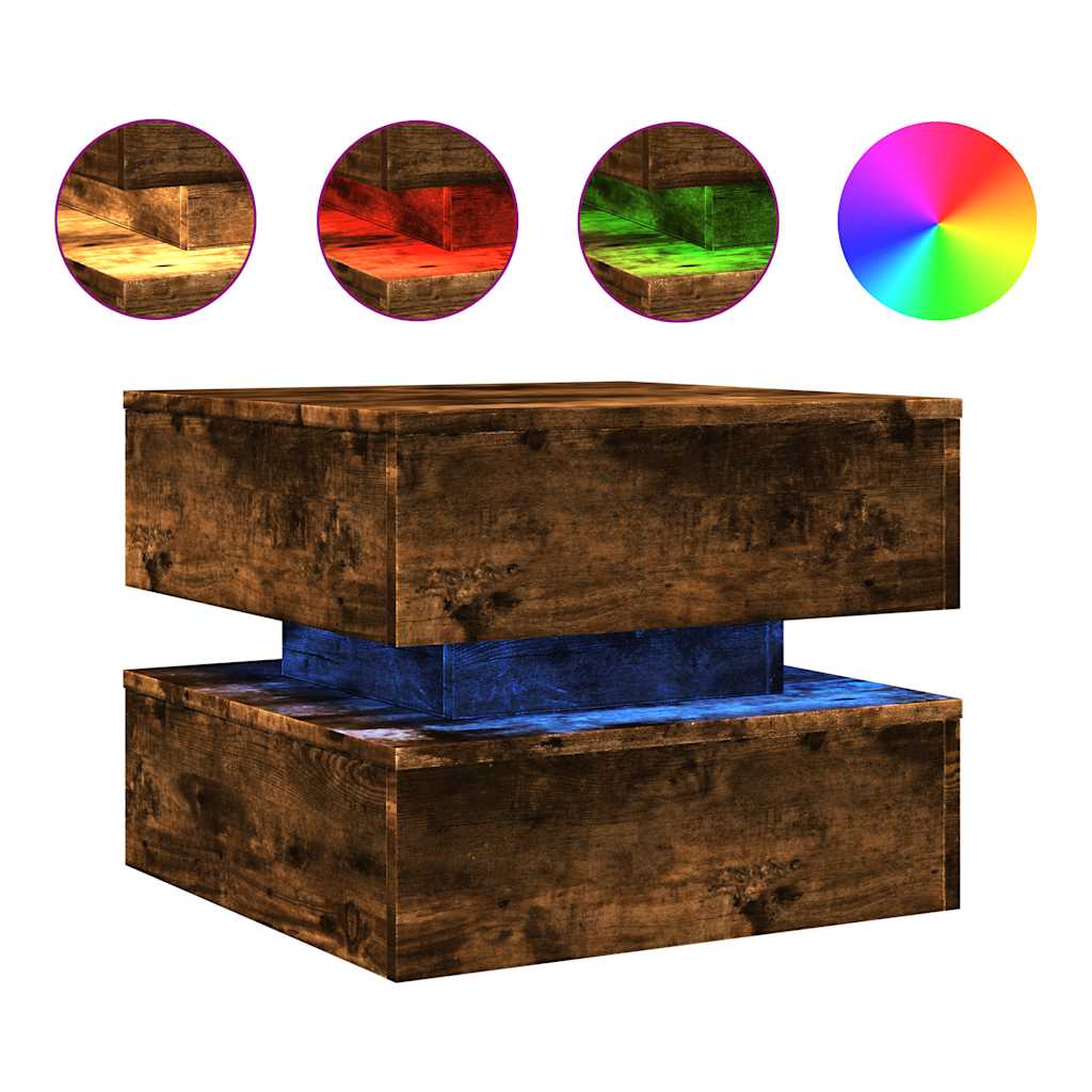 Table basse avec lumières LED chêne fumé 50x50x40 cm - XIOS