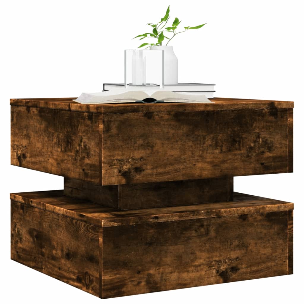 Table basse avec lumières LED chêne fumé 50x50x40 cm - XIOS