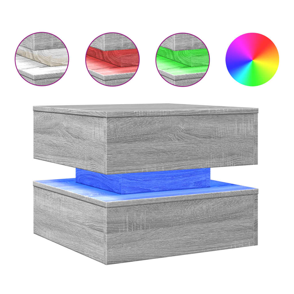 Table basse avec lumières LED sonoma gris 50x50x40 cm - XIOS
