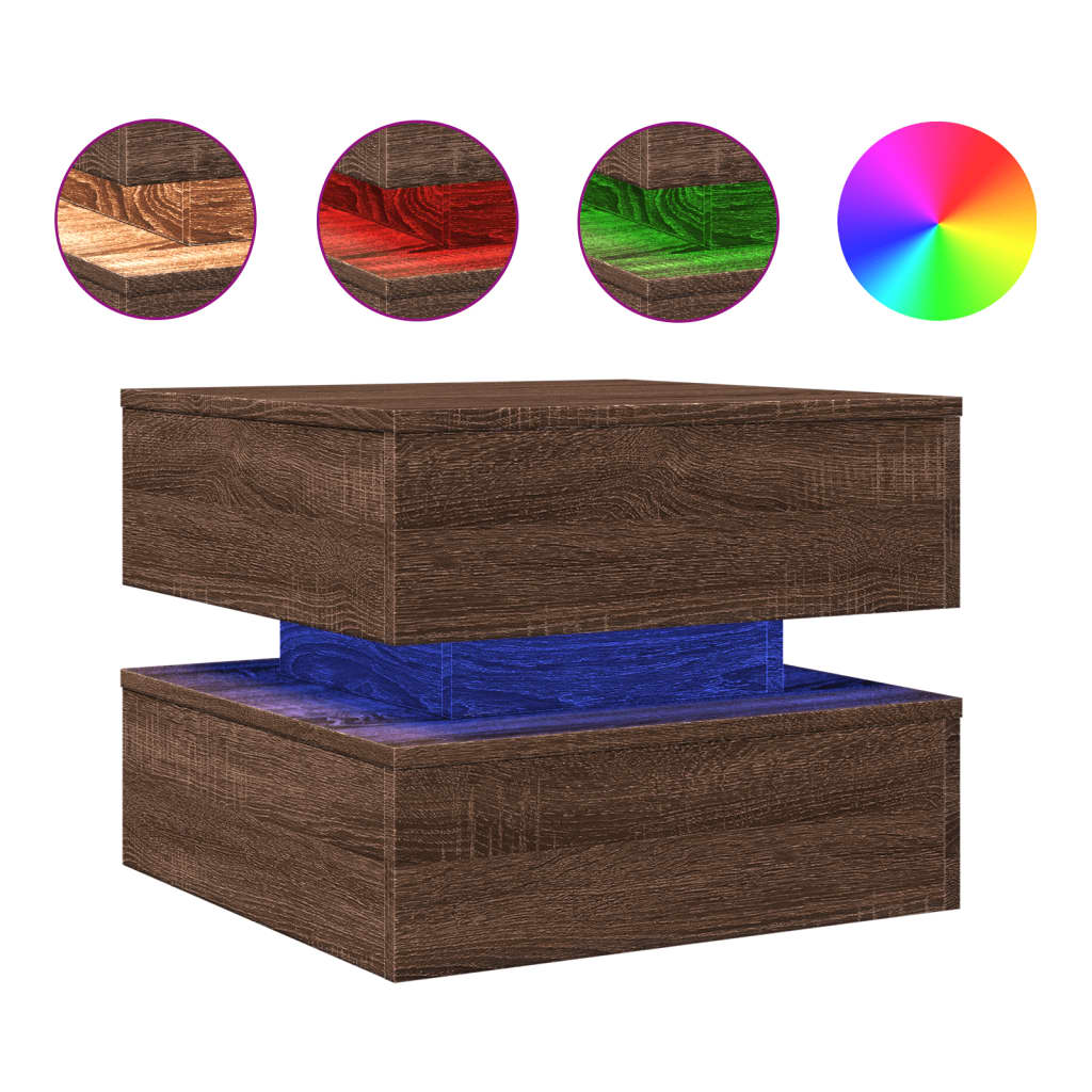 Table basse avec lumières LED chêne marron 50x50x40 cm - XIOS