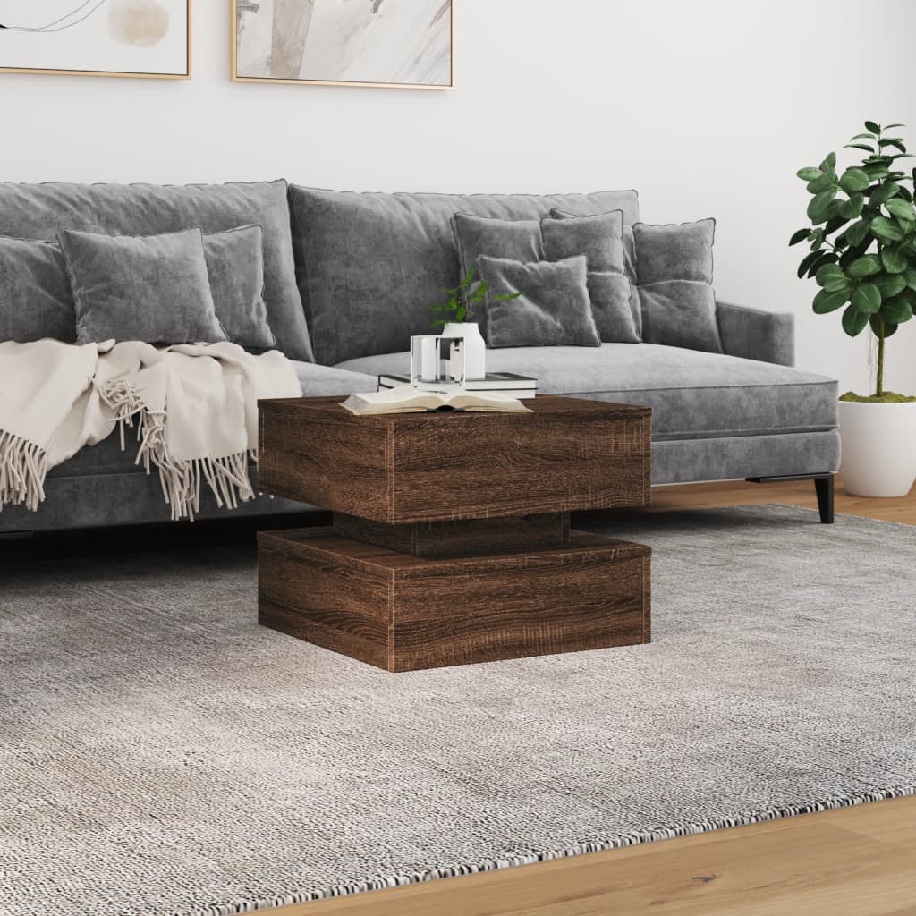 Table basse avec lumières LED chêne marron 50x50x40 cm - XIOS