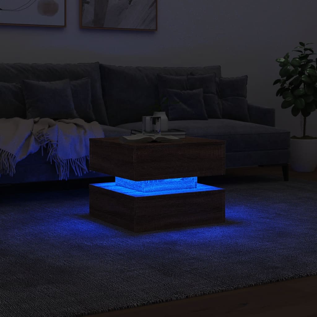 Table basse avec lumières LED chêne marron 50x50x40 cm - XIOS