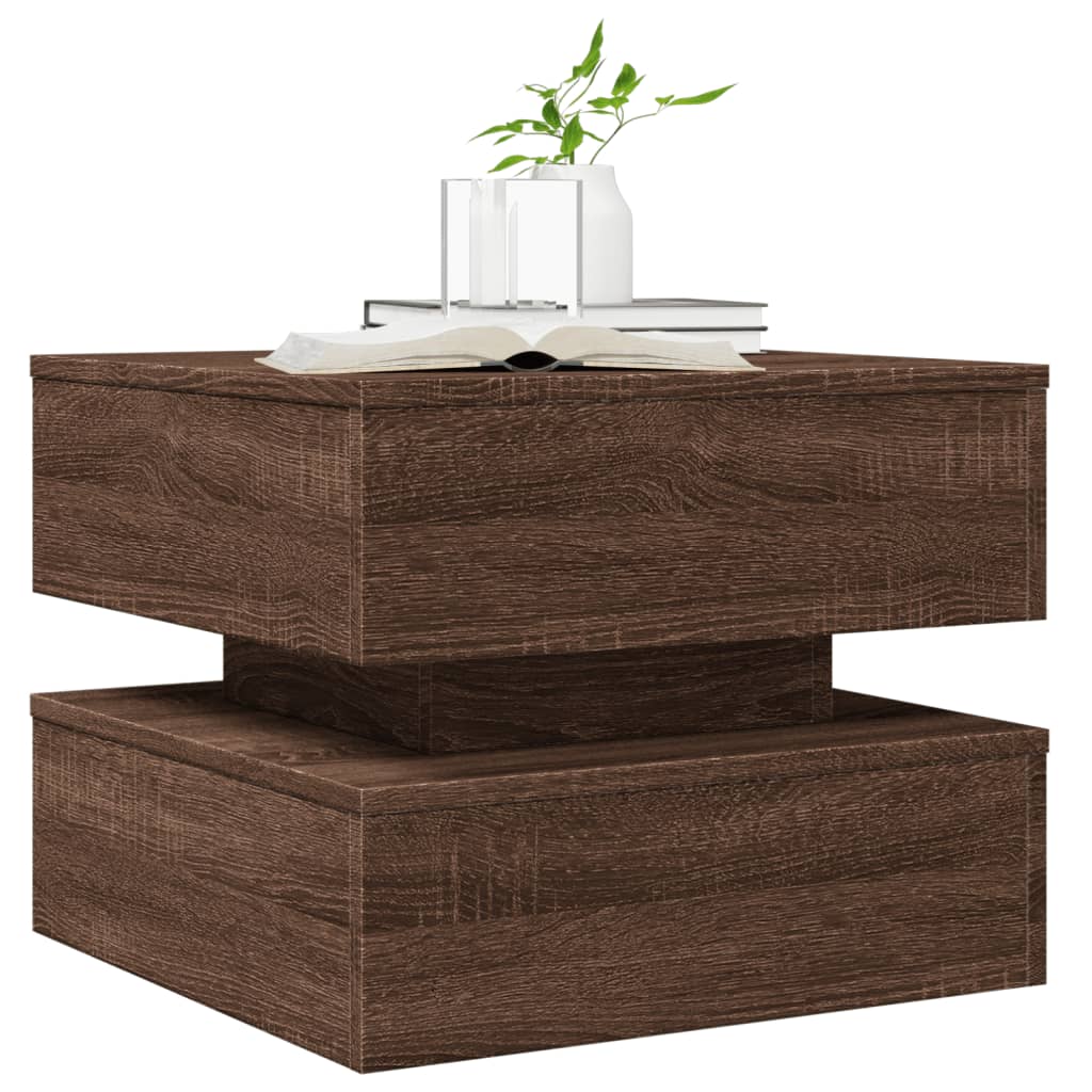 Table basse avec lumières LED chêne marron 50x50x40 cm - XIOS