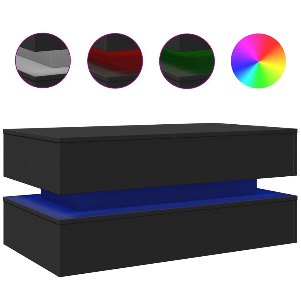 Table basse avec lumières LED noir 90x50x40 cm - XIOS