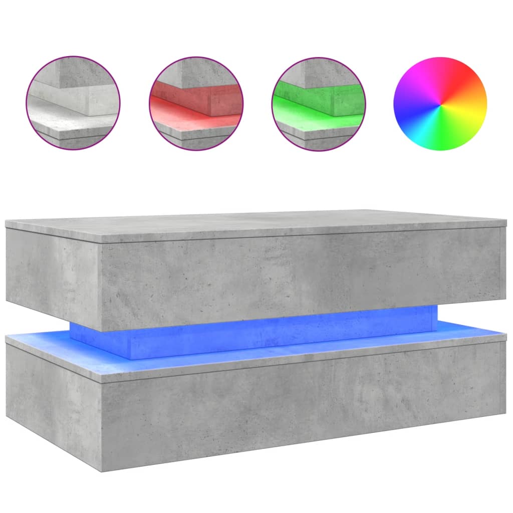 Table basse avec lumières LED gris béton 90x50x40 cm - XIOS