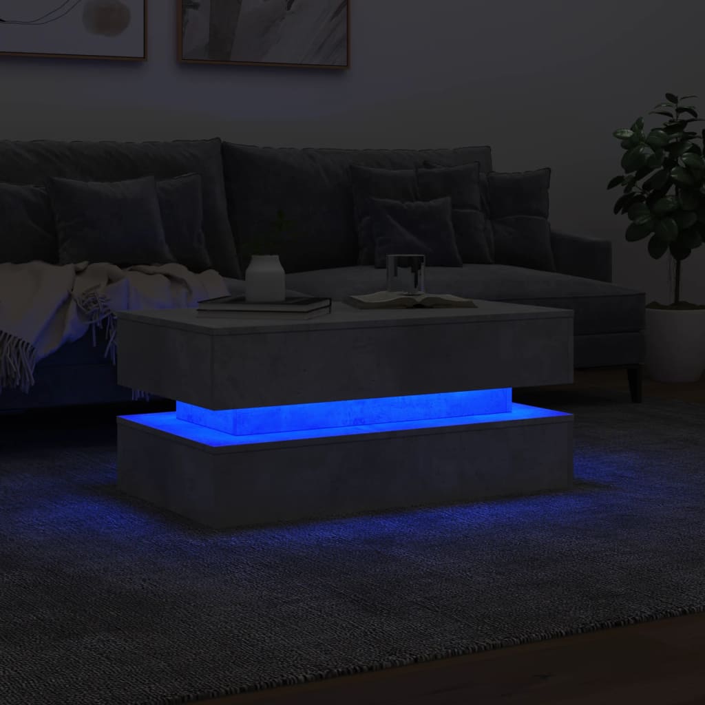 Table basse avec lumières LED gris béton 90x50x40 cm - XIOS