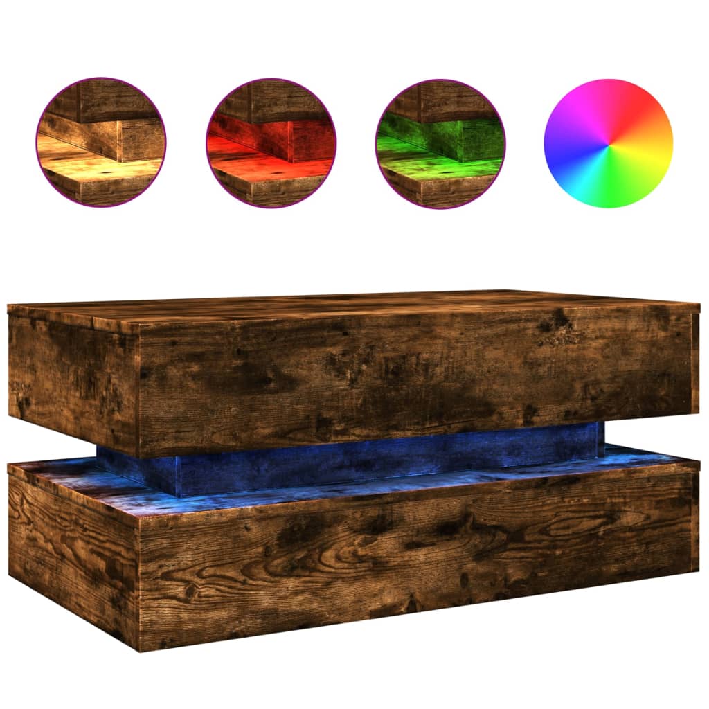 Table basse avec lumières LED chêne fumé 90x50x40 cm - XIOS