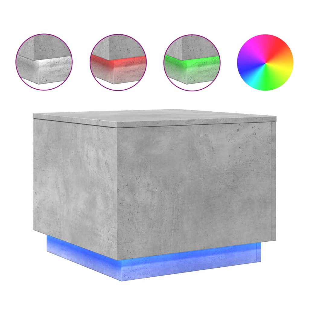 Table basse avec lumières LED gris béton 50x50x40 cm - XIOS
