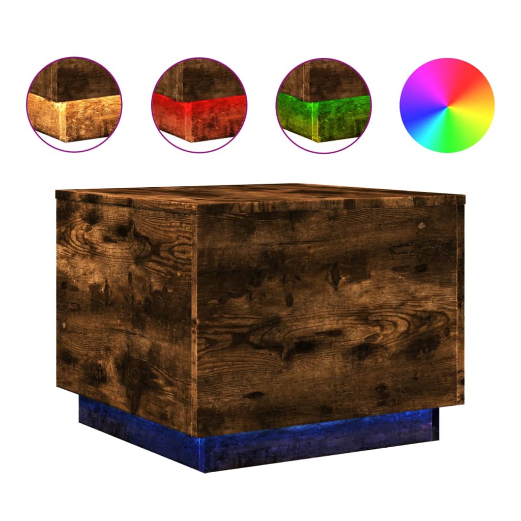 Table basse avec lumières LED chêne fumé 50x50x40 cm - XIOS
