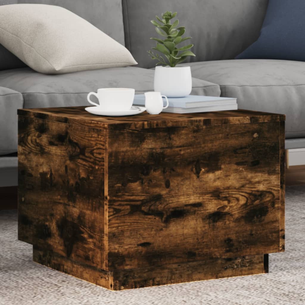 Table basse avec lumières LED chêne fumé 50x50x40 cm - XIOS