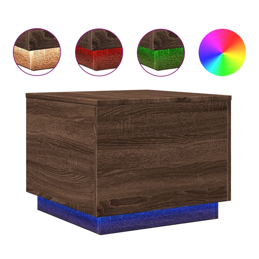 Table basse avec lumières LED chêne marron 50x50x40 cm - XIOS