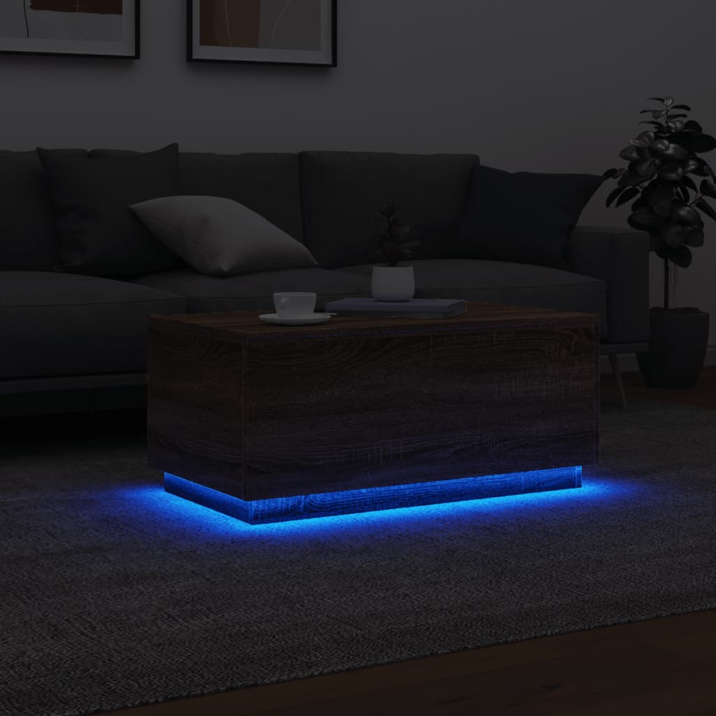 Table basse avec lumières LED chêne marron 90x50x40 cm - XIOS
