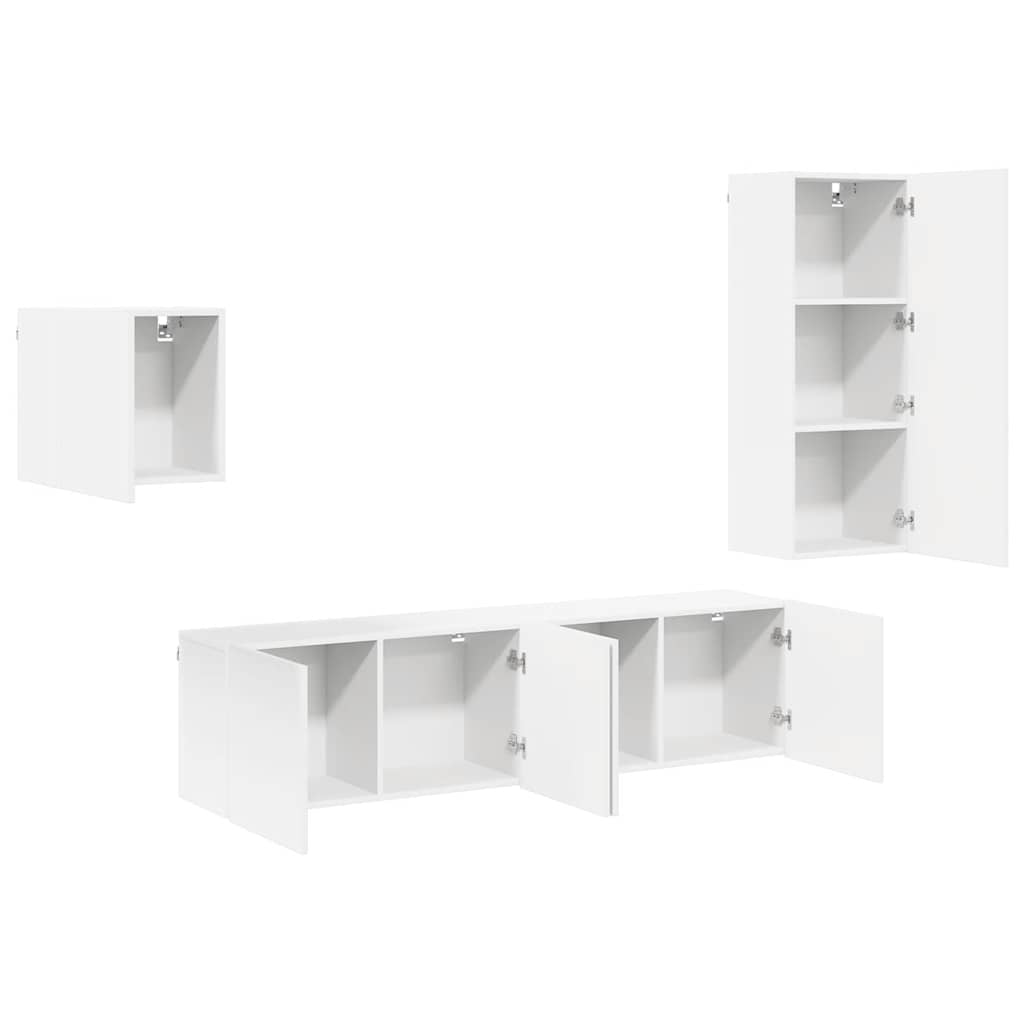 Unités murales TV 4 pcs blanc bois d'ingénierie
