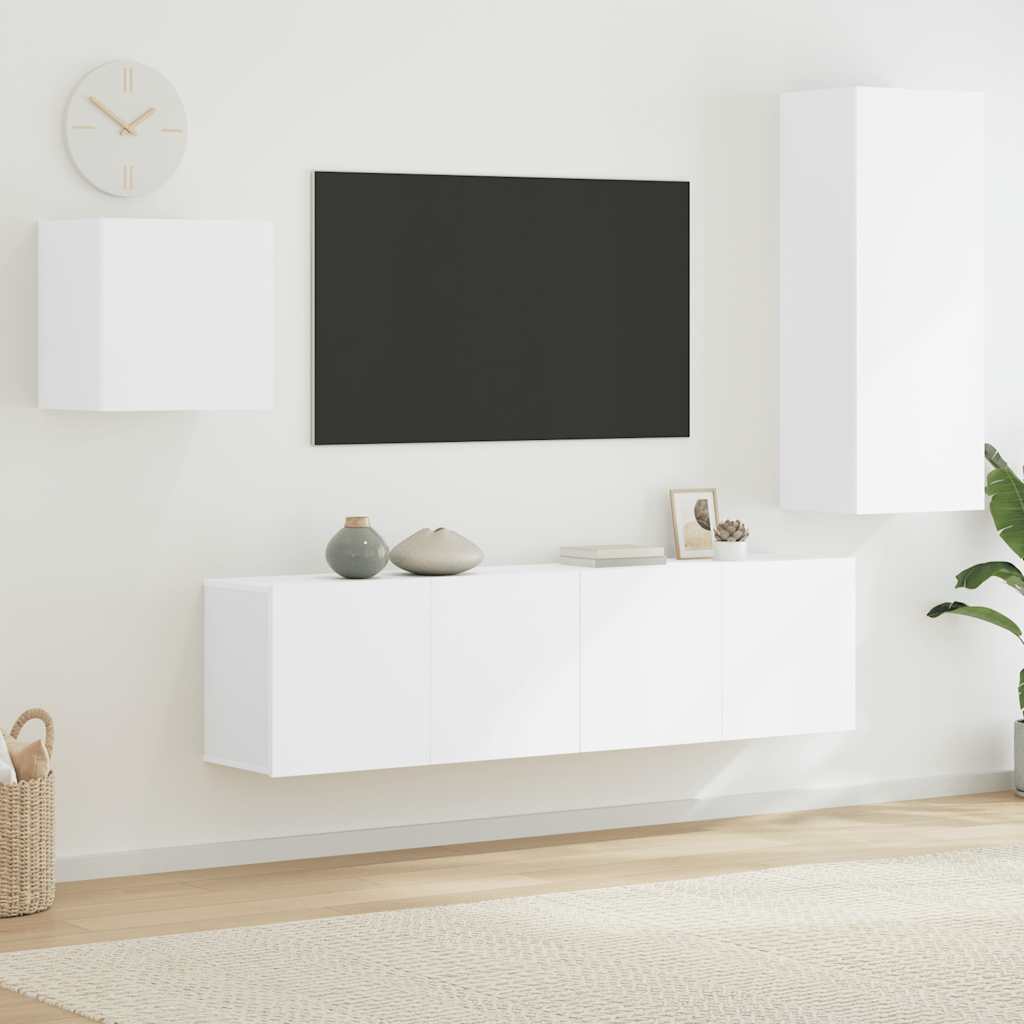Unités murales TV 4 pcs blanc bois d'ingénierie