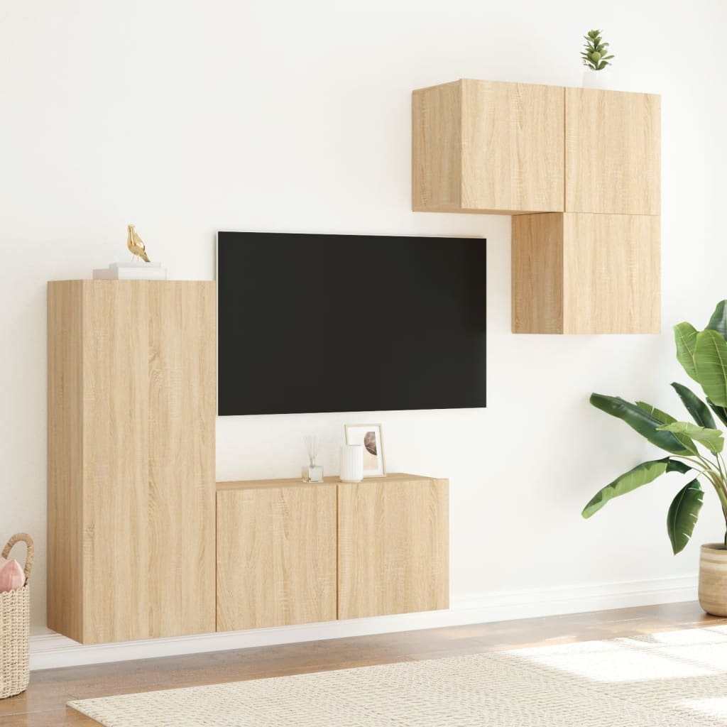 Unités murales TV 4 pcs chêne sonoma bois d'ingénierie - XIOS