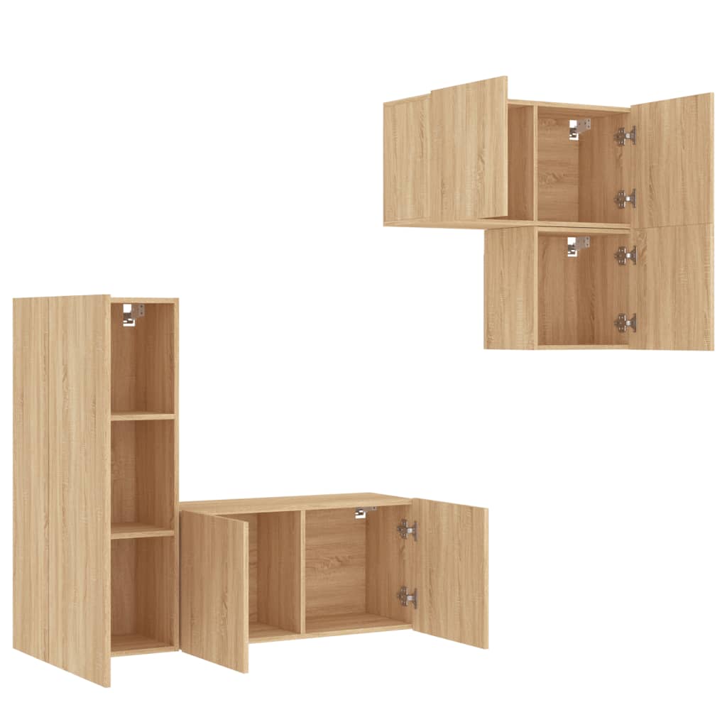 Unités murales TV 4 pcs chêne sonoma bois d'ingénierie - XIOS