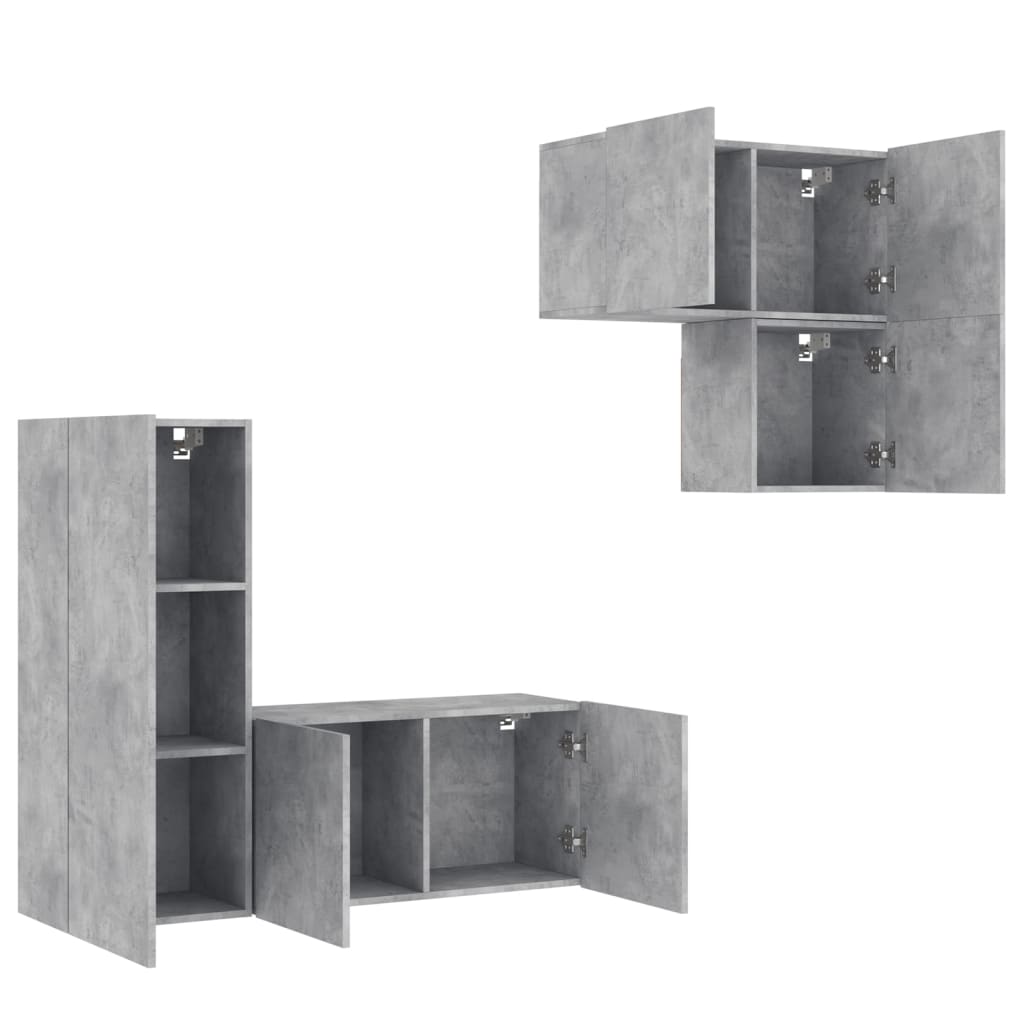 Unités murales TV 4 pcs gris béton bois d'ingénierie - XIOS