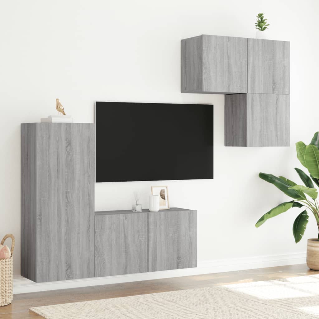 Unités murales TV 4 pcs sonoma gris bois d'ingénierie - XIOS