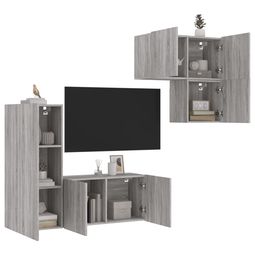 Unités murales TV 4 pcs sonoma gris bois d'ingénierie - XIOS