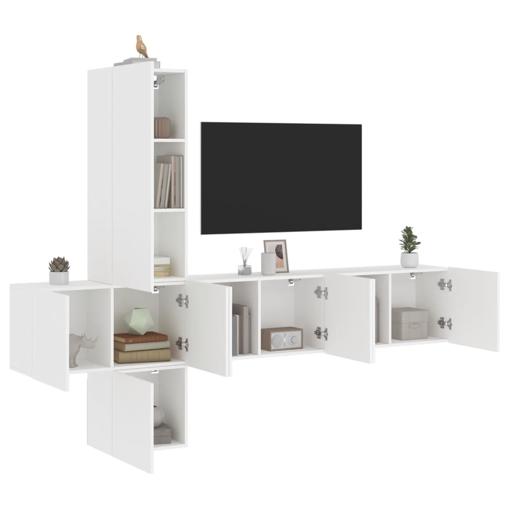 Unités murales TV 5 pcs blanc bois d'ingénierie - XIOS