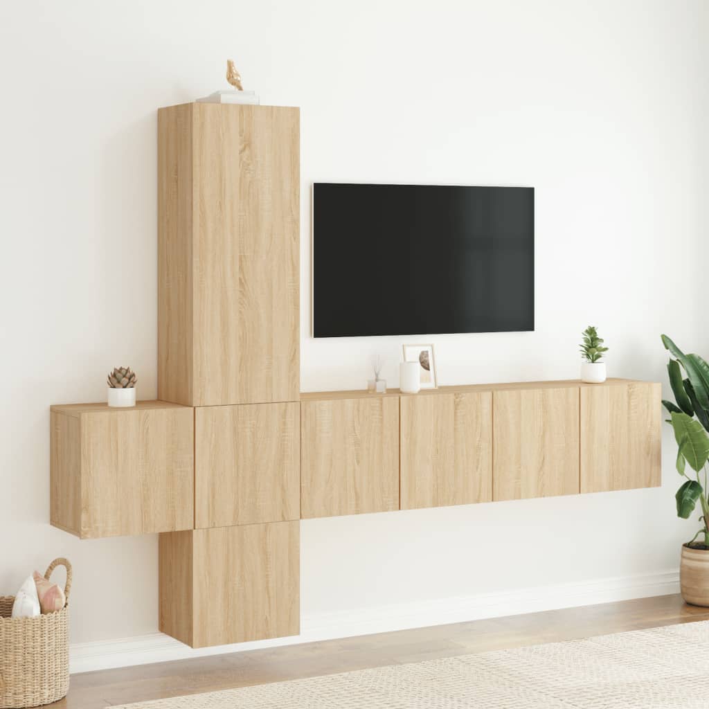 Unités murales TV 5 pcs chêne sonoma bois d'ingénierie - XIOS