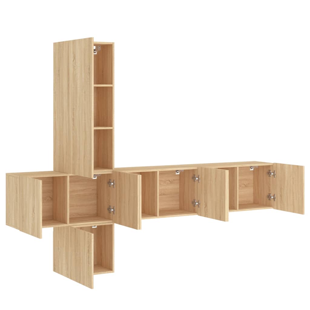 Unités murales TV 5 pcs chêne sonoma bois d'ingénierie - XIOS
