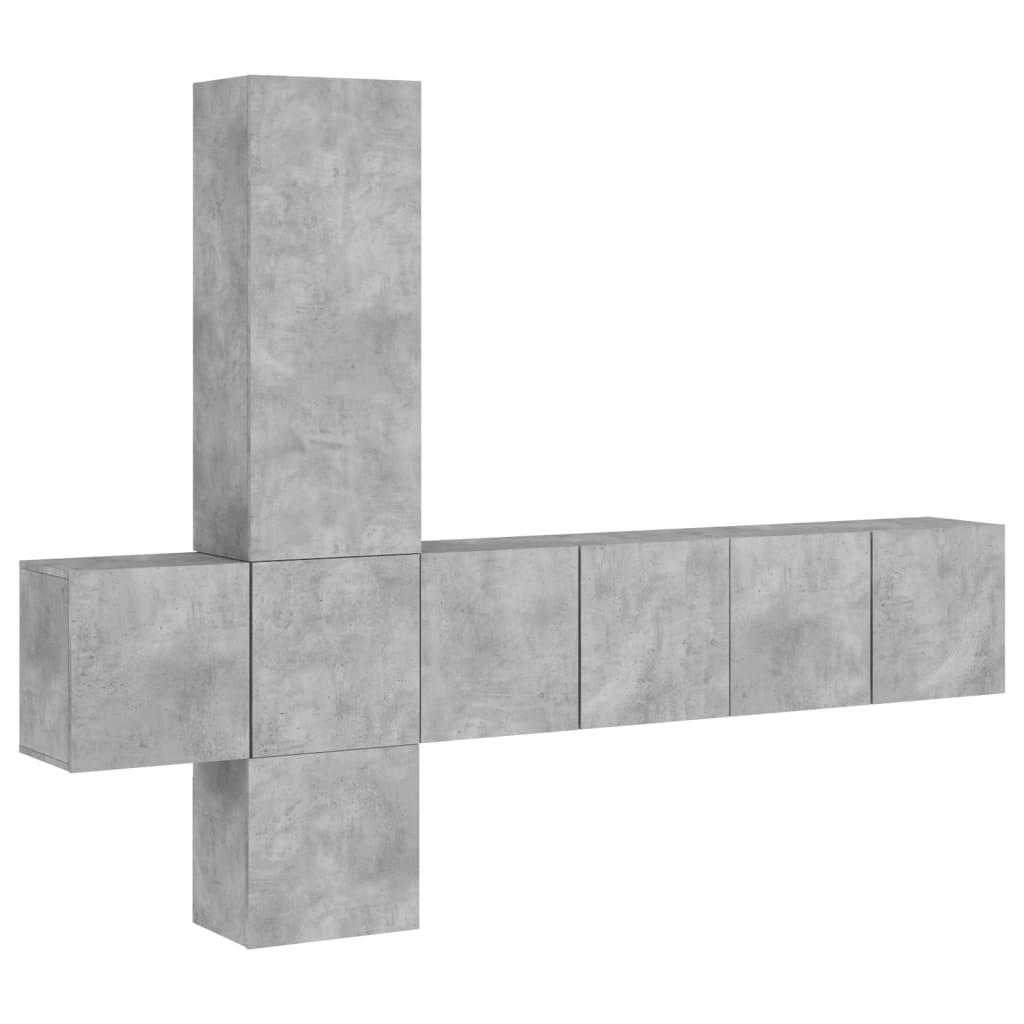 Unités murales TV 5 pcs gris béton bois d'ingénierie - XIOS