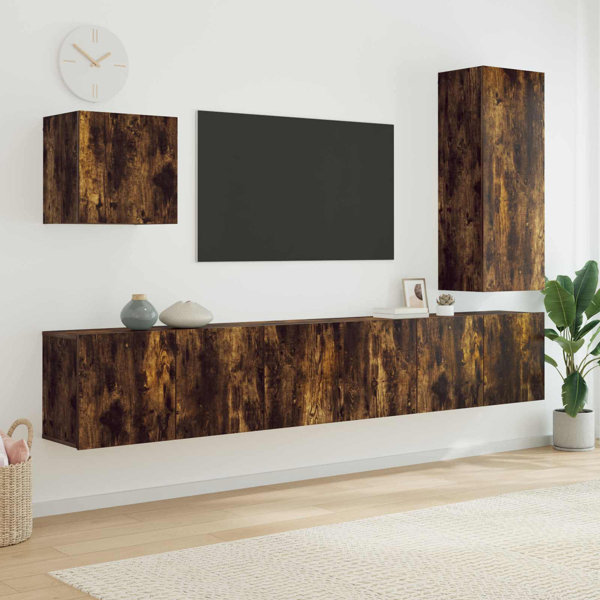 Unités murales TV 5 pcs chêne fumé bois d'ingénierie