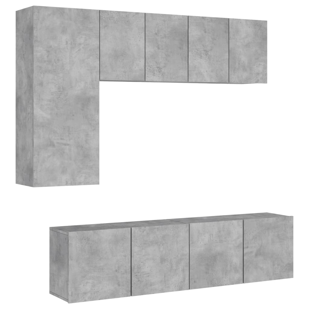 Unités murales TV 5 pcs gris béton bois d'ingénierie - XIOS