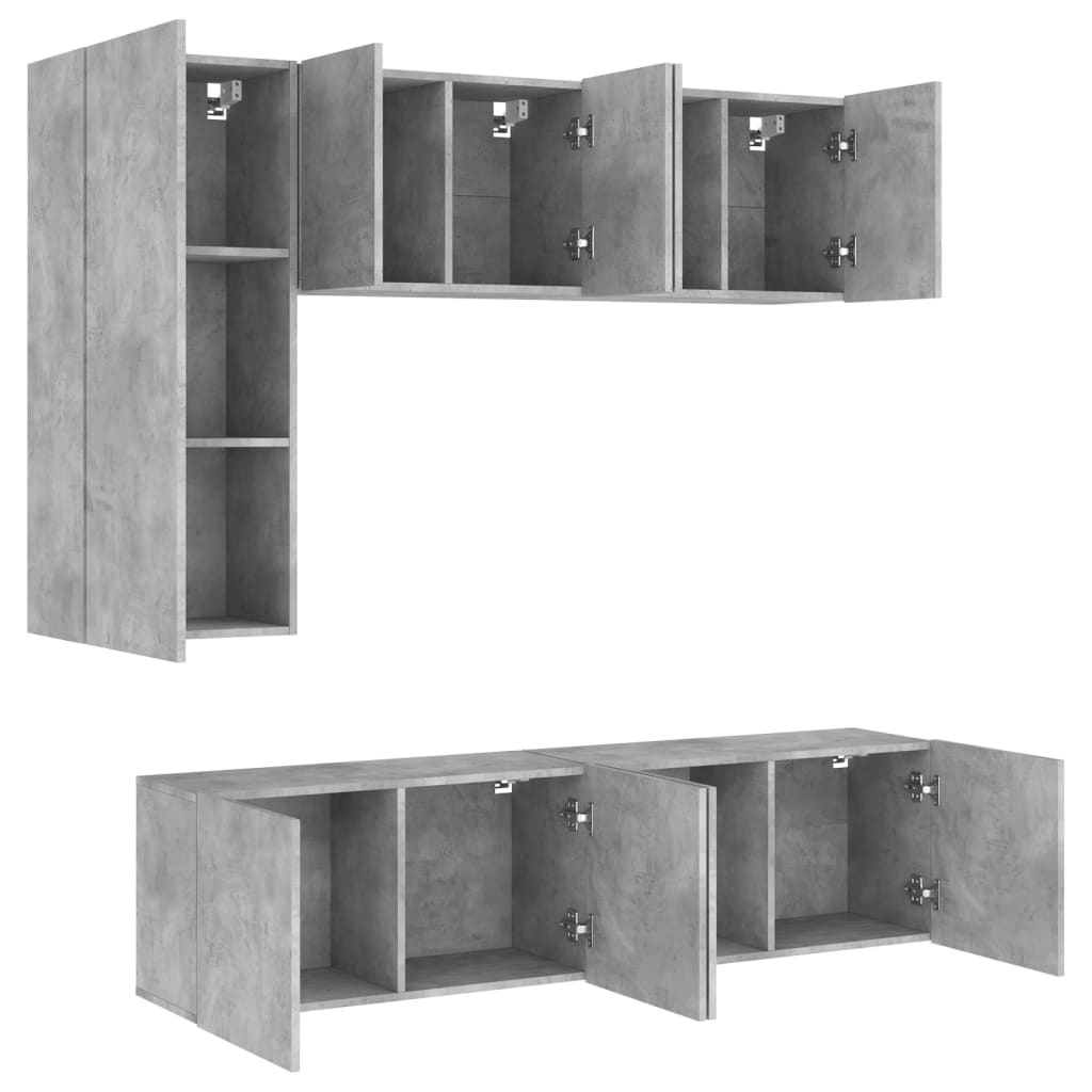 Unités murales TV 5 pcs gris béton bois d'ingénierie - XIOS