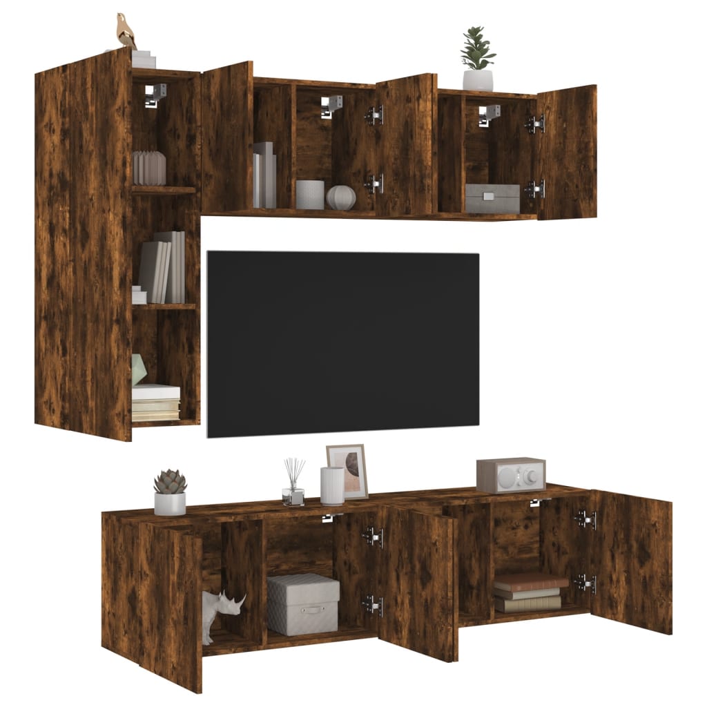 Unités murales TV 5 pcs chêne fumé bois d'ingénierie - XIOS
