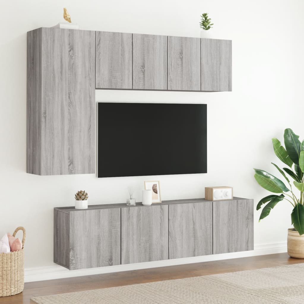 Unités murales TV 5 pcs sonoma gris bois d'ingénierie - XIOS