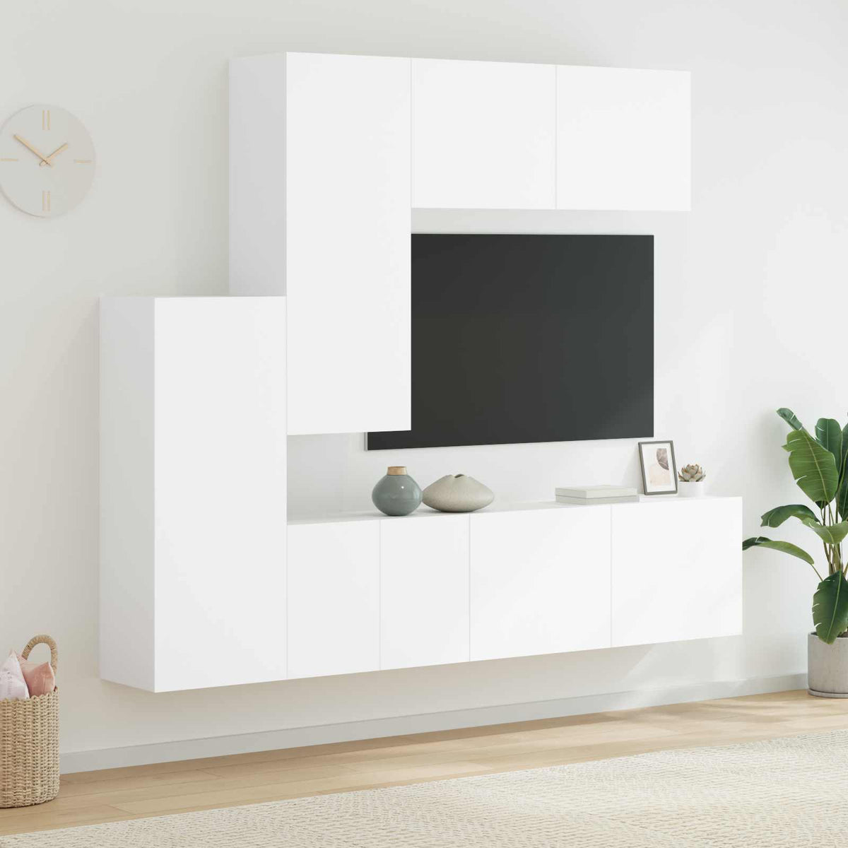 Unités murales TV 5 pcs blanc bois d'ingénierie