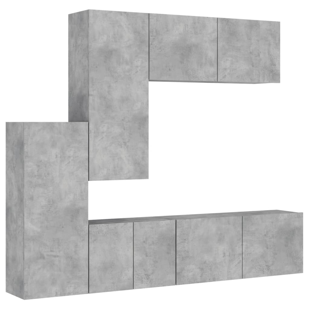Unités murales TV 5 pcs gris béton bois d'ingénierie - XIOS