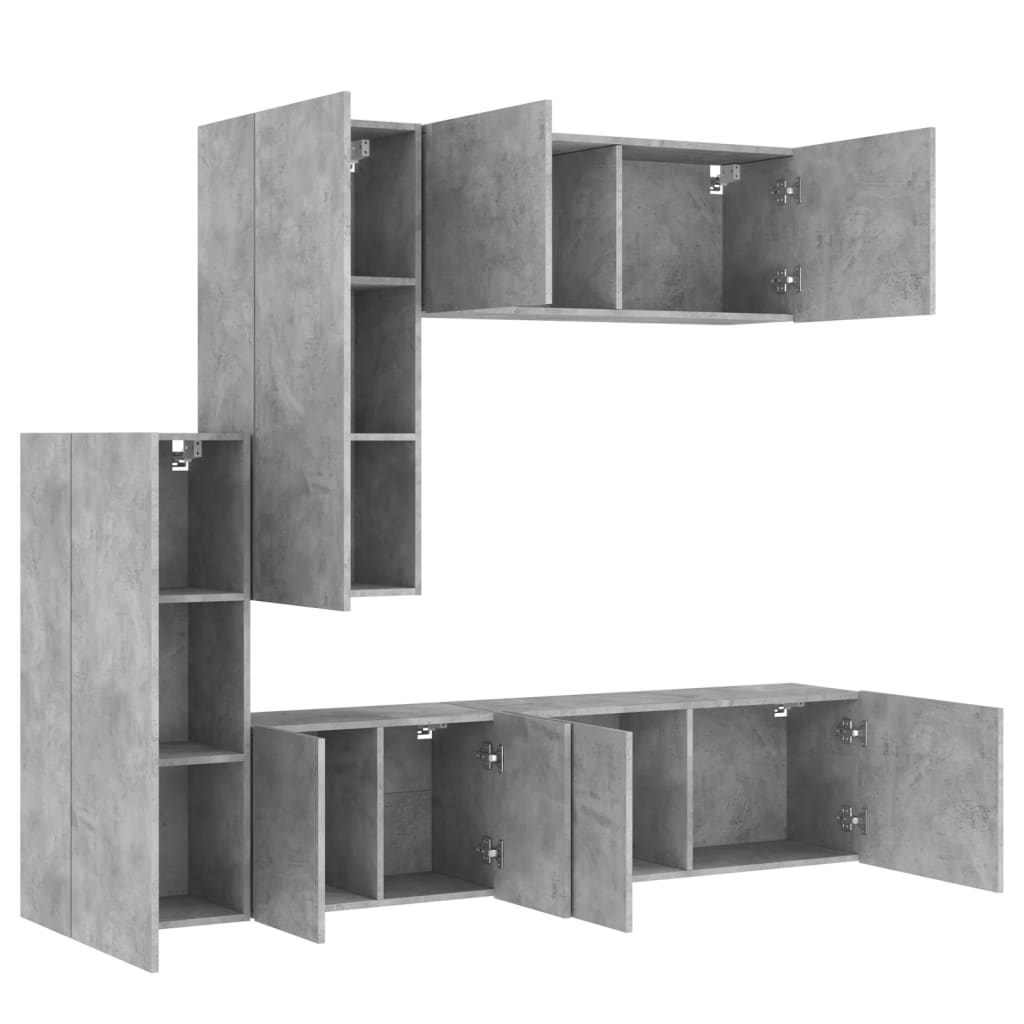 Unités murales TV 5 pcs gris béton bois d'ingénierie - XIOS