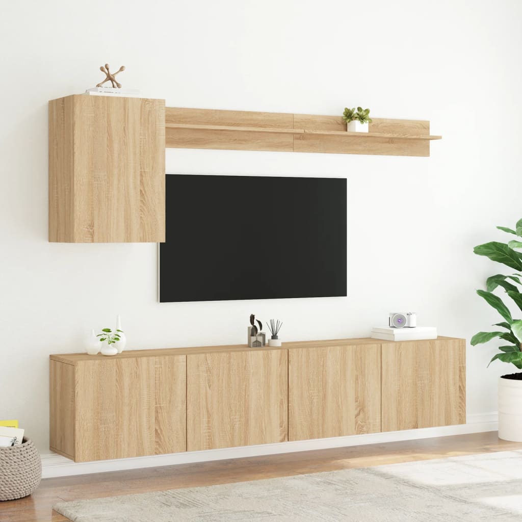 Unités murales TV 5 pcs chêne sonoma bois d'ingénierie