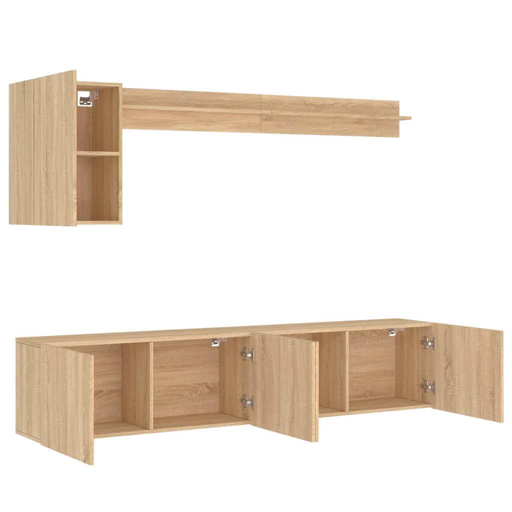 Unités murales TV 5 pcs chêne sonoma bois d'ingénierie