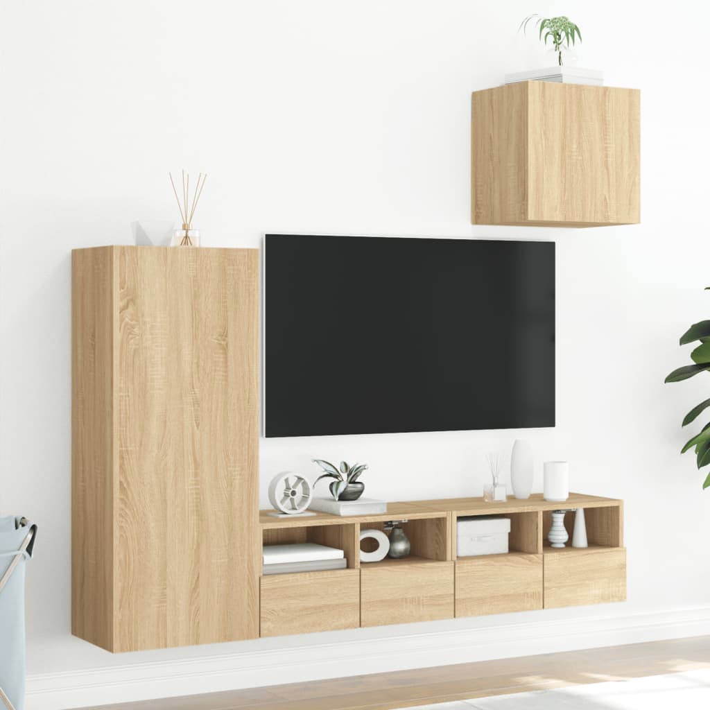 Unités murales TV 4 pcs chêne sonoma bois d'ingénierie - XIOS