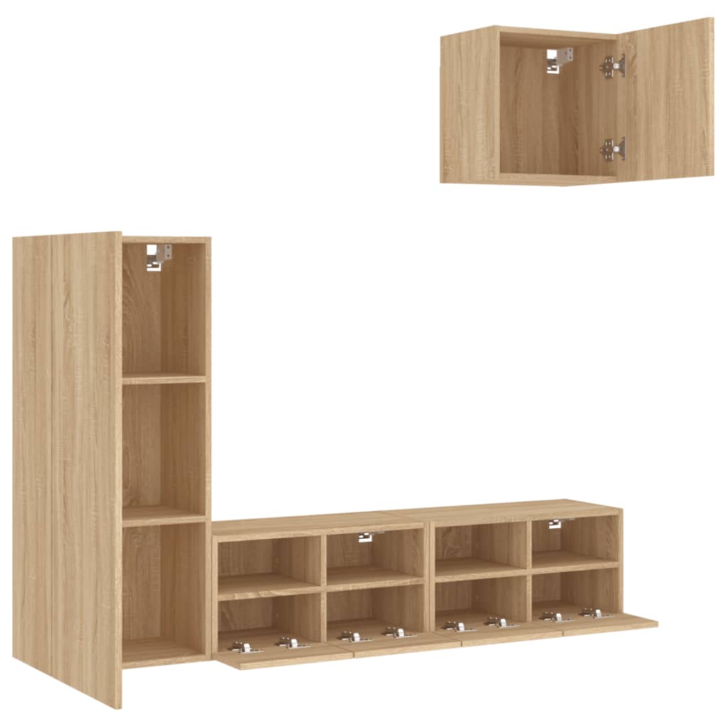Unités murales TV 4 pcs chêne sonoma bois d'ingénierie - XIOS