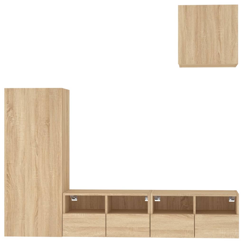 Unités murales TV 4 pcs chêne sonoma bois d'ingénierie - XIOS