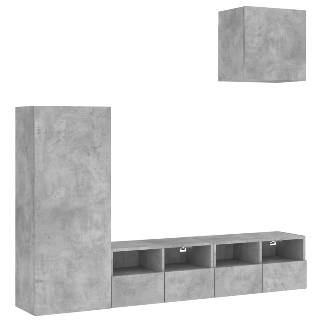 Unités murales TV 4 pcs gris béton bois d'ingénierie - XIOS