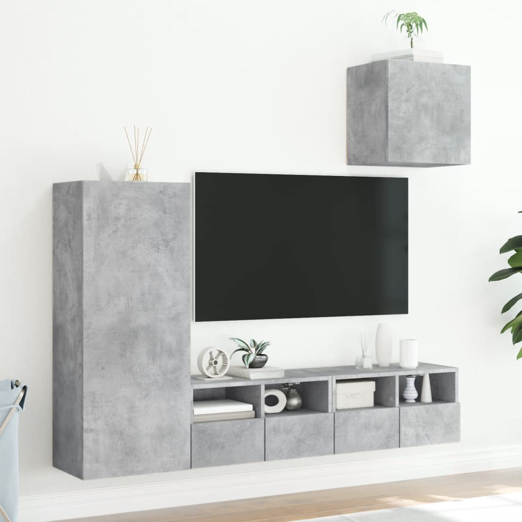 Unités murales TV 4 pcs gris béton bois d'ingénierie - XIOS