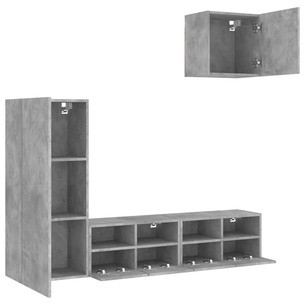 Unités murales TV 4 pcs gris béton bois d'ingénierie - XIOS