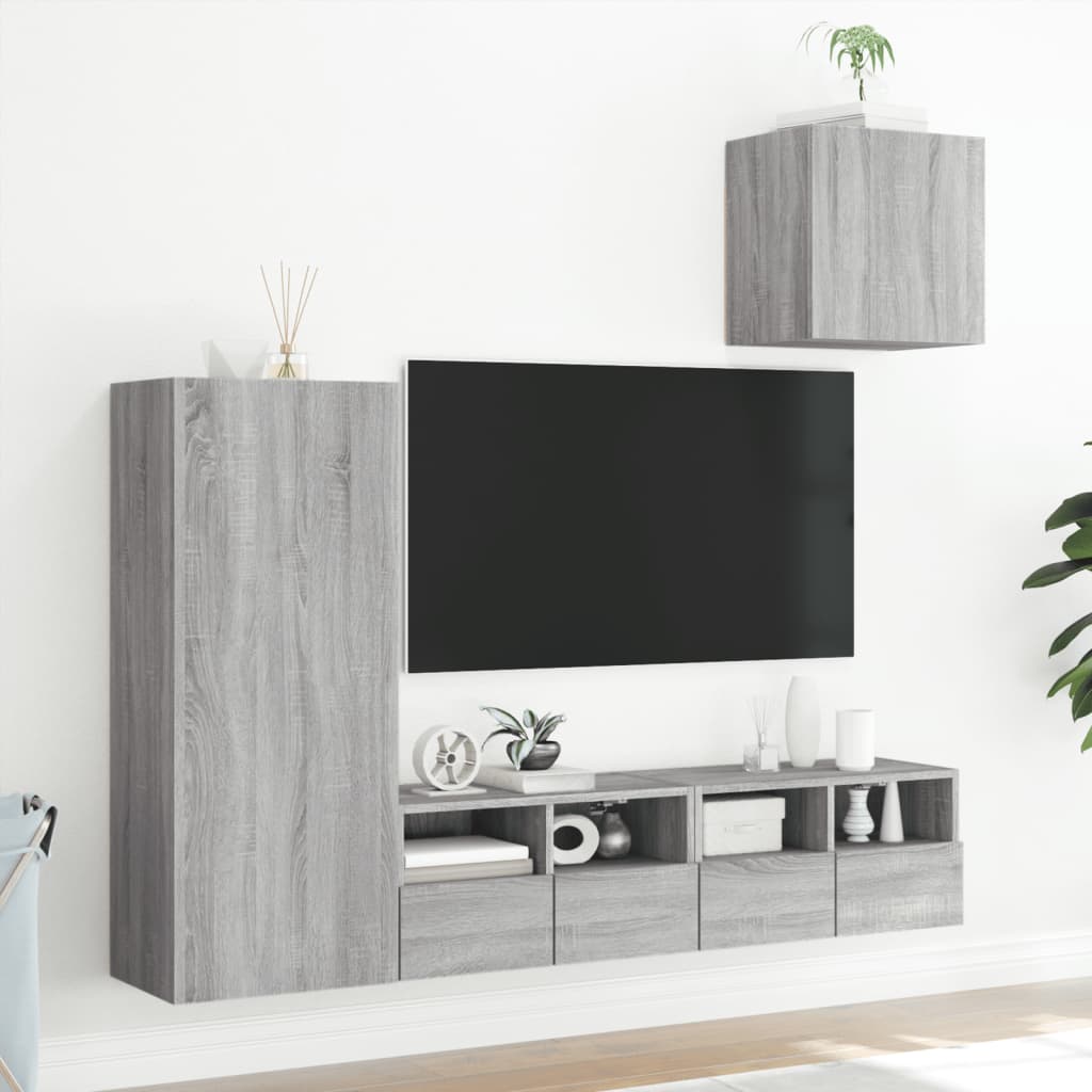 Unités murales TV 4 pcs sonoma gris bois d'ingénierie - XIOS