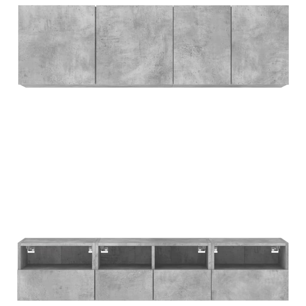 Unités murales TV 5 pcs gris béton bois d'ingénierie - XIOS