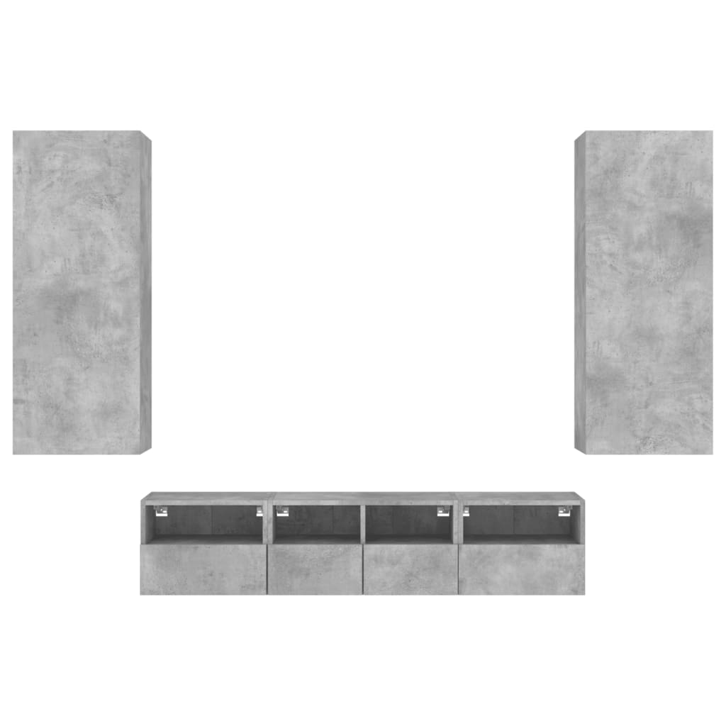 Unités murales TV 5 pcs gris béton bois d'ingénierie - XIOS