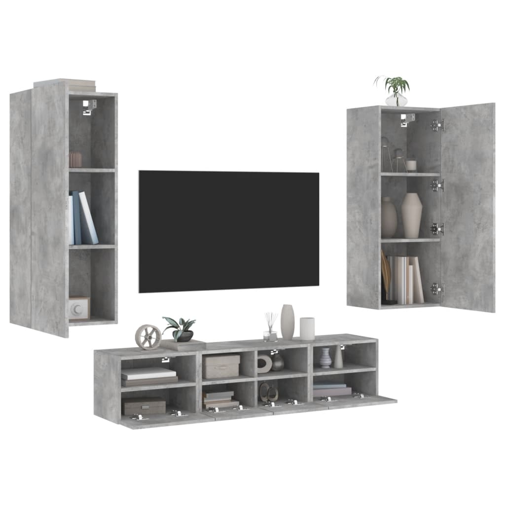 Unités murales TV 5 pcs gris béton bois d'ingénierie - XIOS